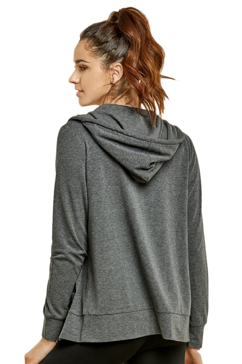 Sofra Women's Thin Cotton Zip Up Hoodie Jacket, Charcoal, Large - Image 2